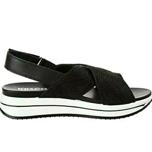 Womens Sandals IGI & CO Black Leather ,Tear Wedge 1 13/16in Made IN 🇮🇹Italy
